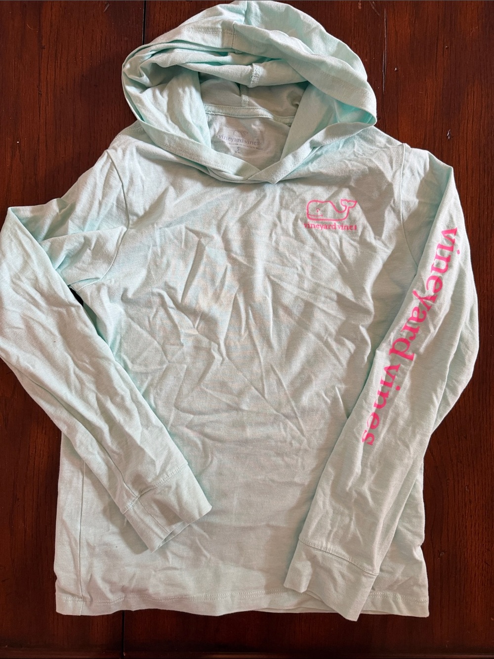 Girls Vineyard Vines Mint green/blue Hooded Long-Sleeve Tee with Pink Logo